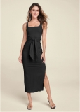 Venus Square Neck Ribbed Midi Dress - Black Venus Square Neck Ribbed Midi Dress - Black