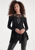 Venus Medallion Embellished Lace Top in Black Venus Medallion Embellished Lace Top in Black