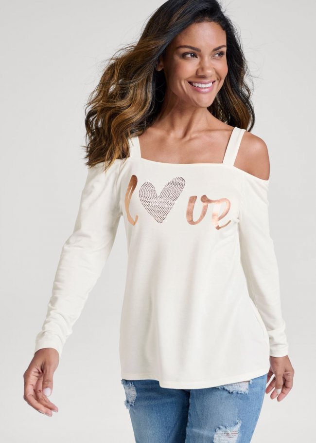 Venus Love Cold Shoulder Top in Off White Venus Love Cold Shoulder Top in Off White