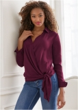 Venus Surplice Side Tie Blouse in Wine Venus Surplice Side Tie Blouse in Wine