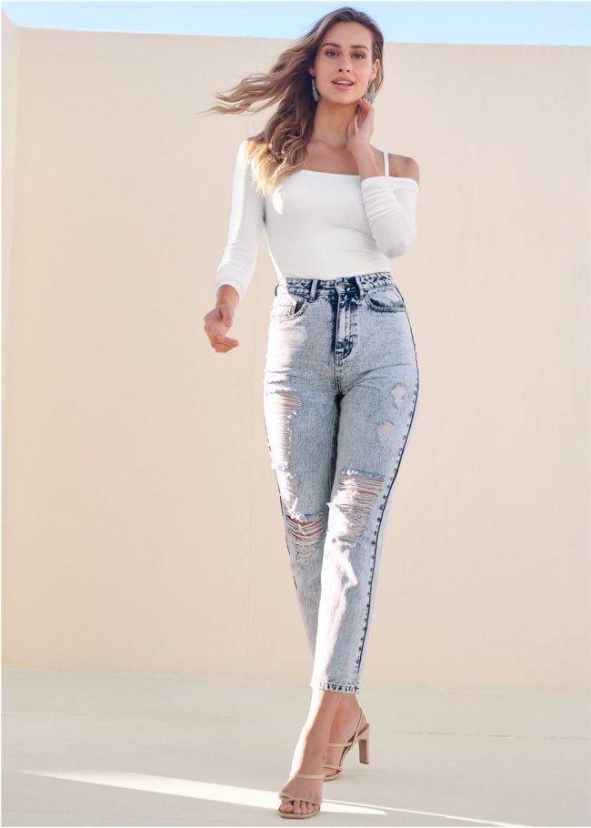 Venus Distressed Straight Jeans in Acid Wash Venus Distressed Straight Jeans in Acid Wash
