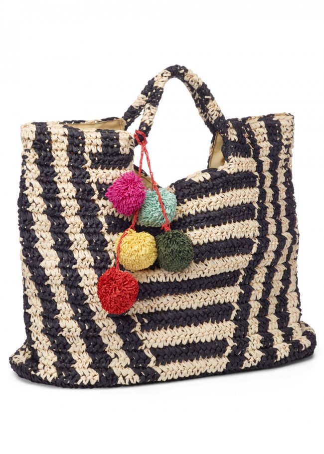 Venus Striped Straw Tote in Black & Natural Venus Striped Straw Tote in Black & Natural