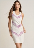 Venus Tie Dye Ruched Lounge Dress - White & Purple Venus Tie Dye Ruched Lounge Dress - White & Purple