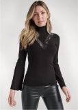 Venus VENUS | Lace Bell-Sleeve Turtleneck Sweater in Black Venus VENUS | Lace Bell-Sleeve Turtleneck Sweater in Black