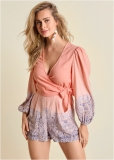 Venus Linen Printed Romper in Blush Multi Venus Linen Printed Romper in Blush Multi