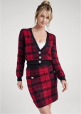 Venus Plaid Sweater And Skirt Set - Black & Red Venus Plaid Sweater And Skirt Set - Black & Red