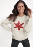 Venus Snowflake Sherpa Sweatshirt in White & Red Venus Snowflake Sherpa Sweatshirt in White & Red