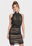 Venus Ruched Mesh Bodycon Dress - Black Venus Ruched Mesh Bodycon Dress - Black