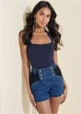 Venus Suiting Denim Mixed Shorts - Medium Wash Venus Suiting Denim Mixed Shorts - Medium Wash