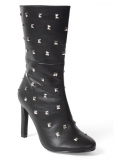 Venus Faux-Suede Studded Boots in Black Venus Faux-Suede Studded Boots in Black