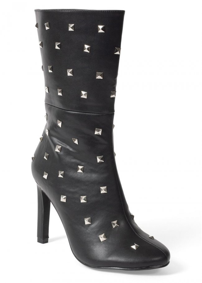 Venus Faux-Suede Studded Boots in Black Venus Faux-Suede Studded Boots in Black