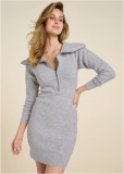 Venus Zip Front Sweater Dress - Heather Grey Venus Zip Front Sweater Dress - Heather Grey