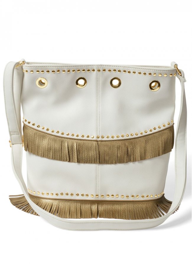 Venus Metallic Fringe Studded Bag in White Venus Metallic Fringe Studded Bag in White