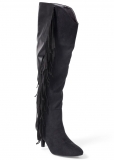 Venus Faux-Suede Fringe Boots in Black Venus Faux-Suede Fringe Boots in Black
