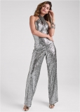 Venus Cross Neck Sequin Jumpsuit in Silver Venus Cross Neck Sequin Jumpsuit in Silver