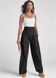 Venus Smocked Waist Wide Leg Pants in Black Venus Smocked Waist Wide Leg Pants in Black