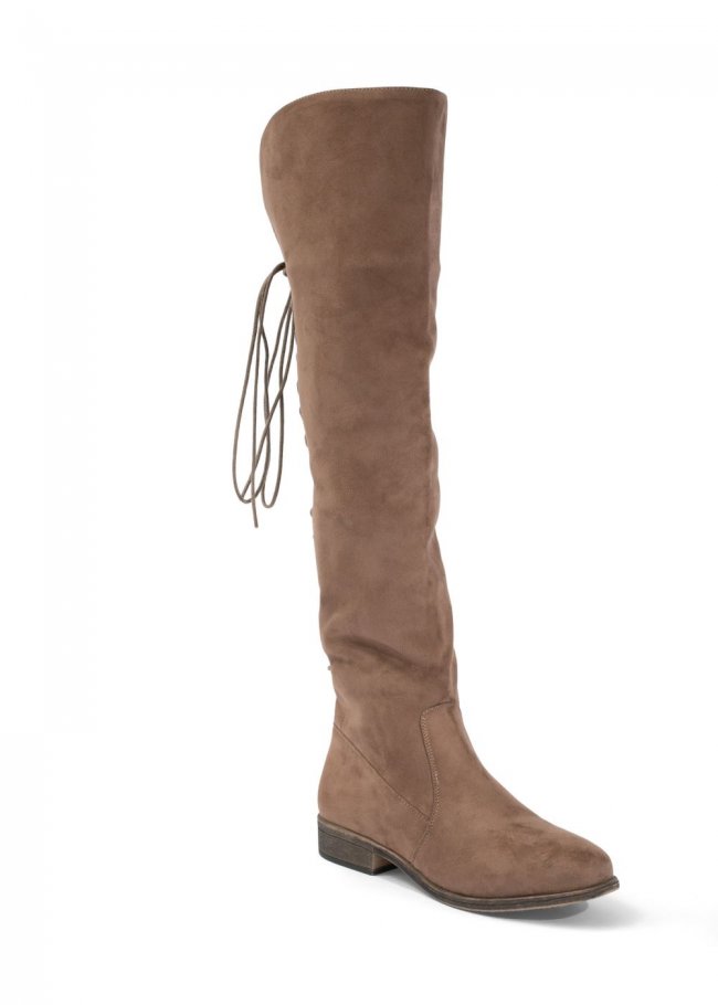 Venus Back Lace-Up Flat Boots in Taupe Venus Back Lace-Up Flat Boots in Taupe