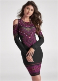 Venus Paisley Cold-Shoulder Dress - Black & Fuchsia Venus Paisley Cold-Shoulder Dress - Black & Fuchsia