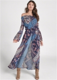 Venus Off-The-Shoulder Maxi Top in Navy Multi Venus Off-The-Shoulder Maxi Top in Navy Multi