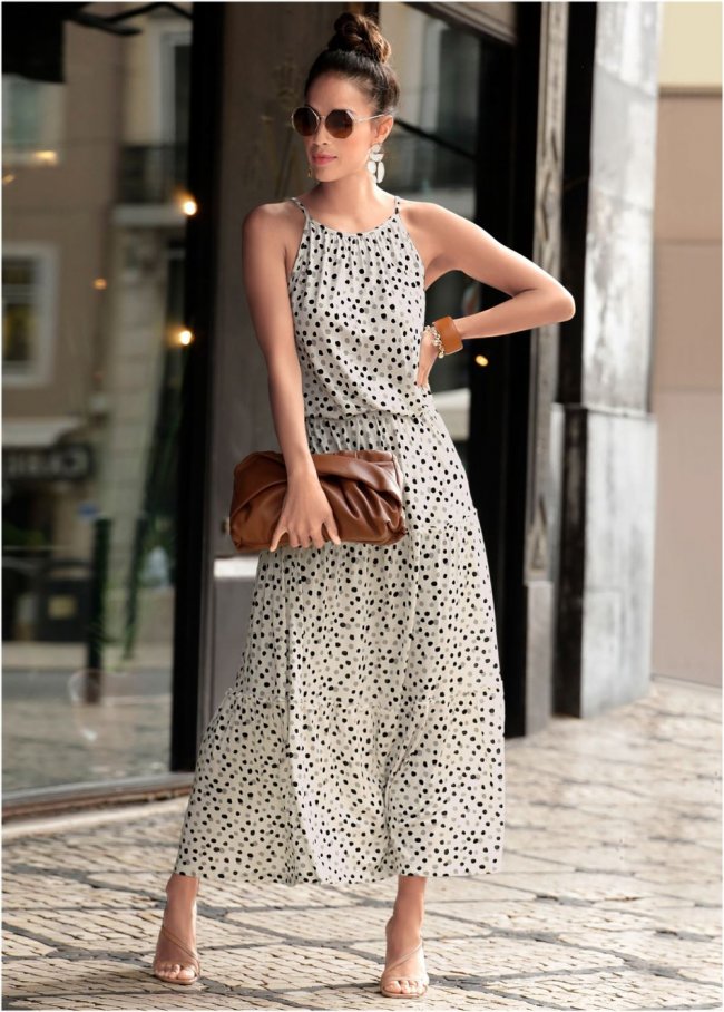 Venus Polka Dot Maxi Dress - White & Black Venus Polka Dot Maxi Dress - White & Black