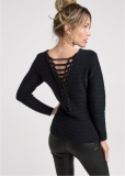 Venus VENUS | Twisted Braid Back Sweater in Black Venus VENUS | Twisted Braid Back Sweater in Black