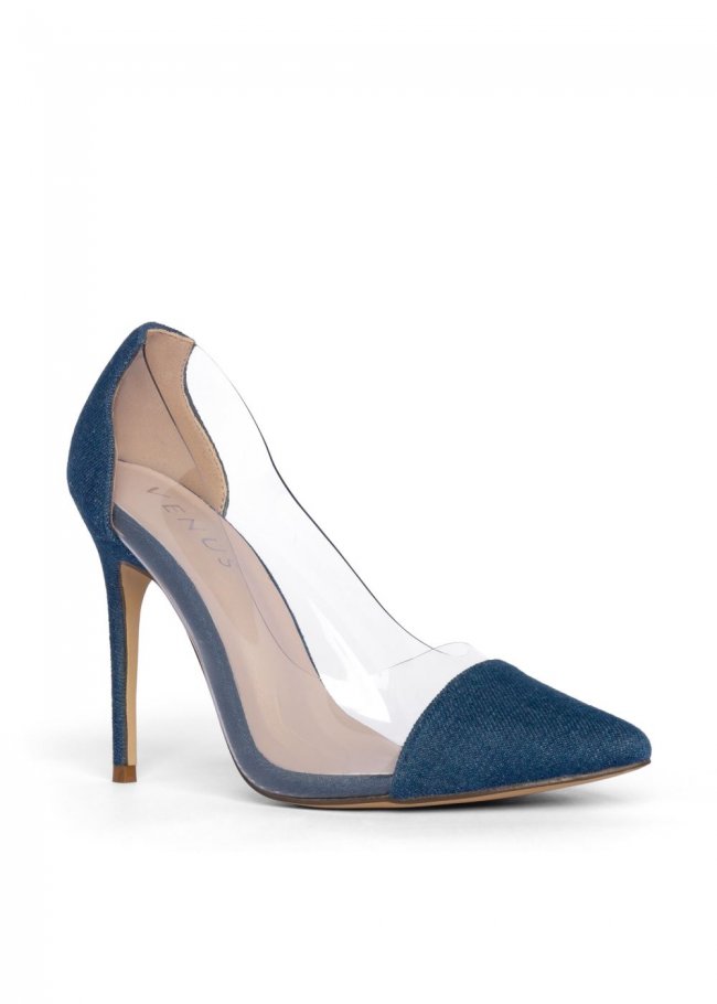 Venus Lucite Detail Heels in Denim Blue Venus Lucite Detail Heels in Denim Blue