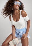 Venus Long And Lean Cold-Shoulder Top in White Venus Long And Lean Cold-Shoulder Top in White