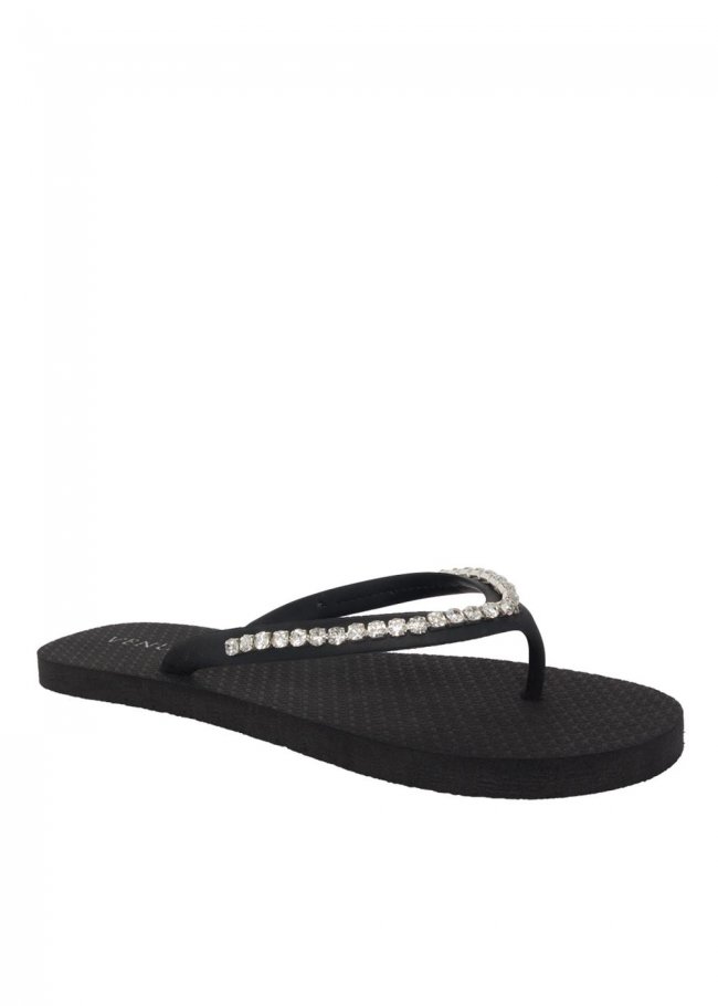 Venus Rhinestone Flip-Flop Sandals in Black Venus Rhinestone Flip-Flop Sandals in Black