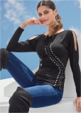 Venus Lace-Up Cold-Shoulder Top in Black Venus Lace-Up Cold-Shoulder Top in Black
