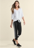 Venus Stripe Detail Lounge Capris in Black & White Venus Stripe Detail Lounge Capris in Black & White