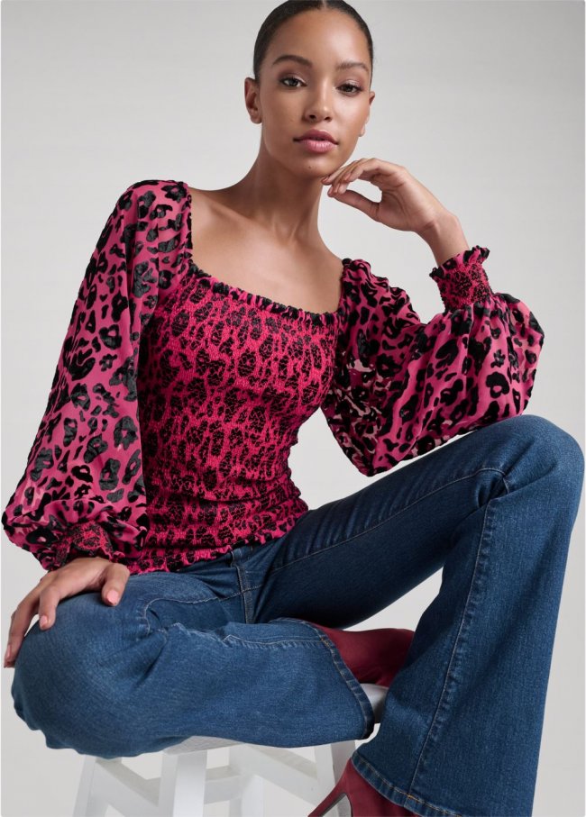 Venus Leopard Burnout Top in Hot Pink Venus Leopard Burnout Top in Hot Pink