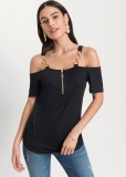 Venus Cold-Shoulder Zipper Top in Black Venus Cold-Shoulder Zipper Top in Black