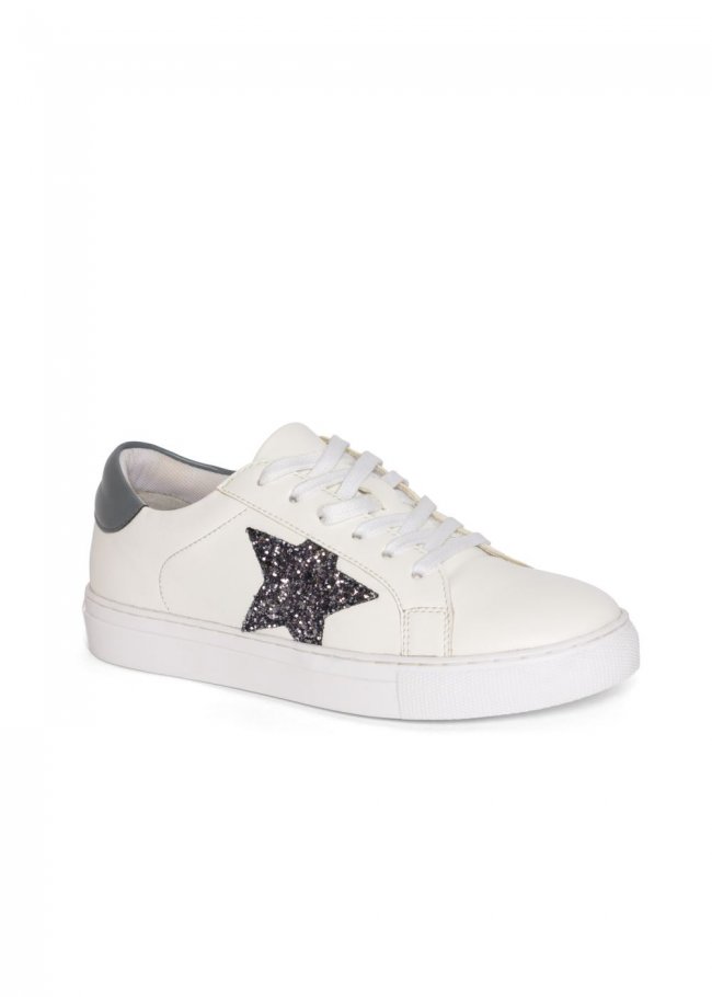 Venus Lace-Up Star Sneakers in Grey & White Venus Lace-Up Star Sneakers in Grey & White