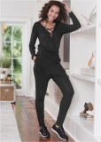 Venus Cozy Hacci Lace-Up Jumpsuit in Black Venus Cozy Hacci Lace-Up Jumpsuit in Black