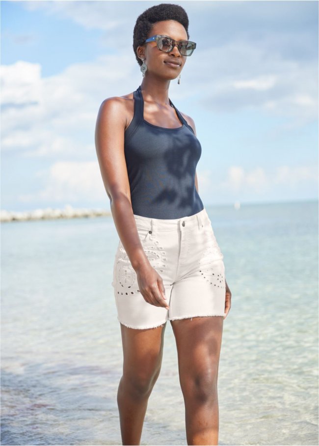 Venus Laser Cut Jean Shorts - White Denim