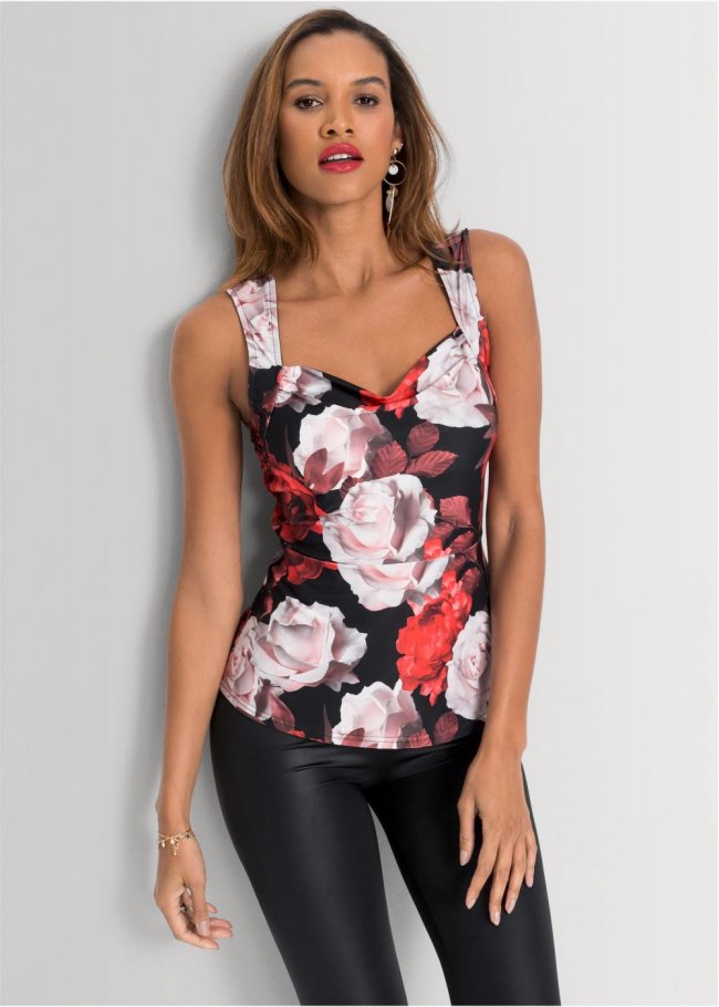 Venus Floral Fitted Top in Black Multi Venus Floral Fitted Top in Black Multi