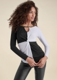 Venus Color Block Chain Detail Top in Black & White Venus Color Block Chain Detail Top in Black & White
