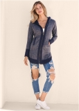 Venus Tunic Length Zip Up Hoodie Jacket in Navy Venus Tunic Length Zip Up Hoodie Jacket in Navy