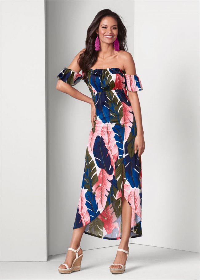 Venus Off-The-Shoulder Maxi Dress - Pink Multi