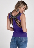 Venus Strappy Embellished Top in Purple & Black Venus Strappy Embellished Top in Purple & Black