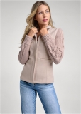 Venus Sweater-Sleeve Zip Jacket in Taupe Venus Sweater-Sleeve Zip Jacket in Taupe