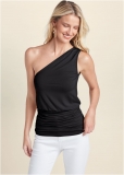 Venus One-Shoulder Ruched Top in Black Venus One-Shoulder Ruched Top in Black