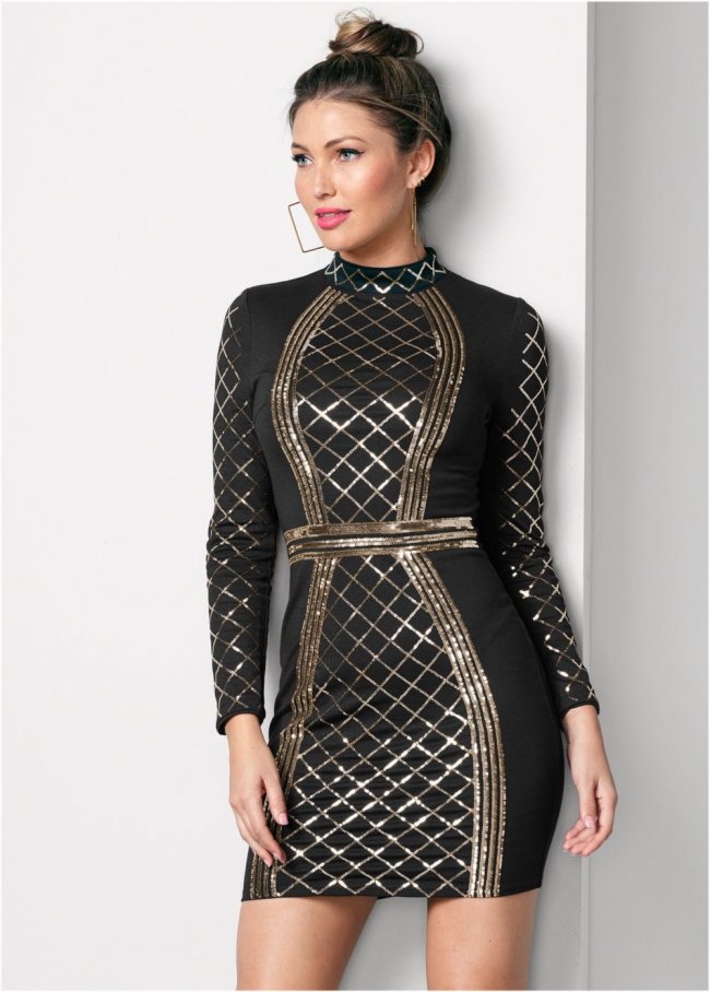 Venus Sequin Bodycon Dress - Black & Gold Venus Sequin Bodycon Dress - Black & Gold