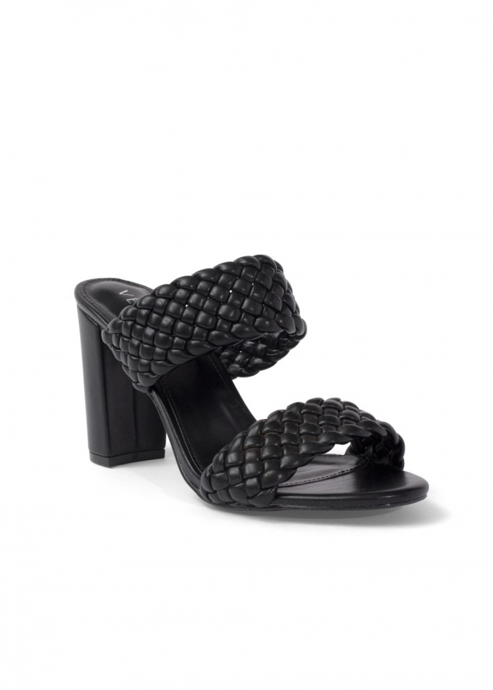 Venus Braided Double Strap Mules in Black