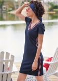 Venus Striped Trim Lounge Dress in Navy Venus Striped Trim Lounge Dress in Navy