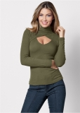 Venus Cutout Mock-Neck Top in Olive Venus Cutout Mock-Neck Top in Olive