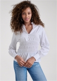 Venus Smocked Waist Peplum Blouse in White Venus Smocked Waist Peplum Blouse in White