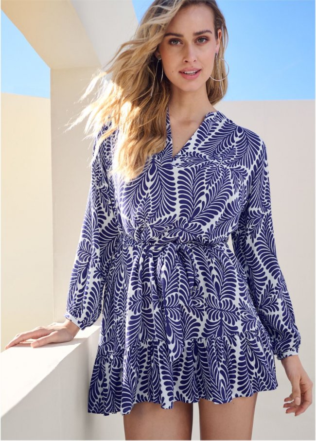 Venus Printed A-Line Dress - Navy Multi