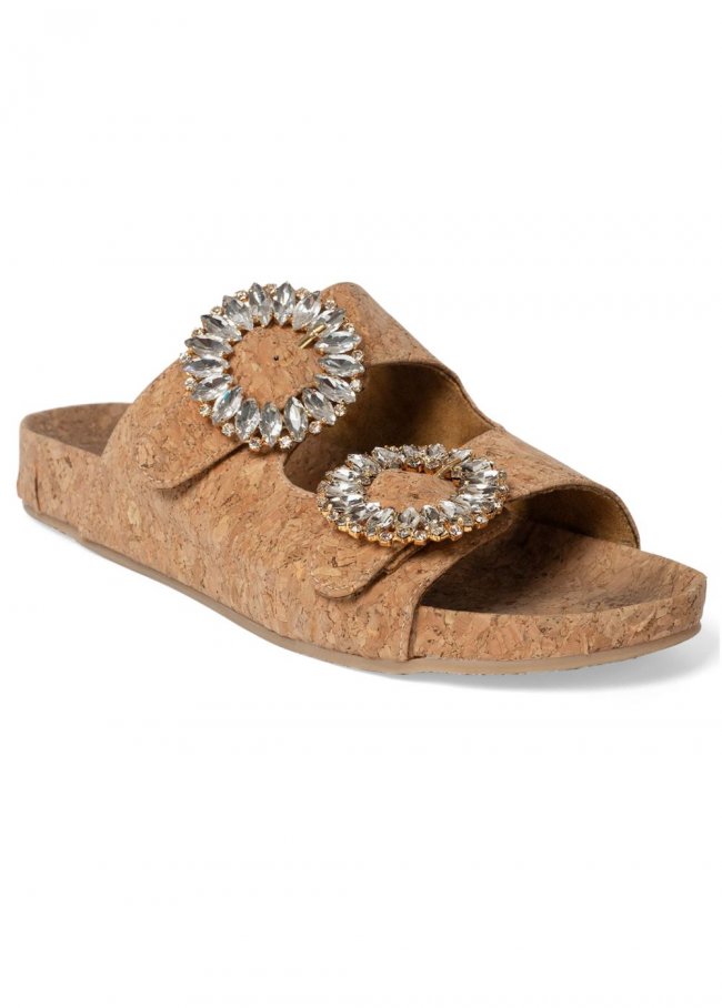 Venus Rhinestone Slide Sandals in Light Brown Venus Rhinestone Slide Sandals in Light Brown