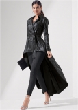 Venus High-Low Faux-Leather Trench Coat in Black Venus High-Low Faux-Leather Trench Coat in Black